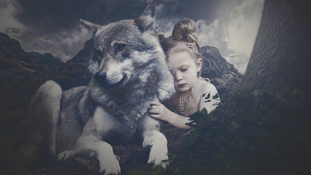 wolf-lying-with-little-girl-near